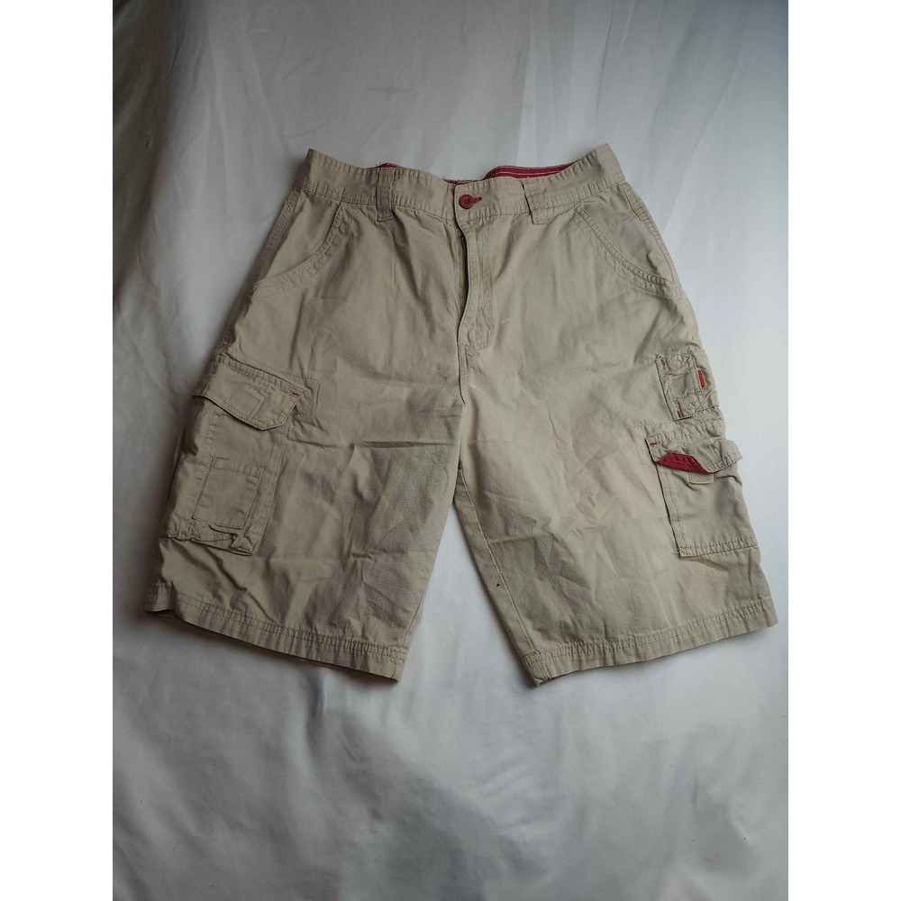 Beverly Hills Polo Club Mens Cargo Shorts Tan Khaki Red Accents Size 32